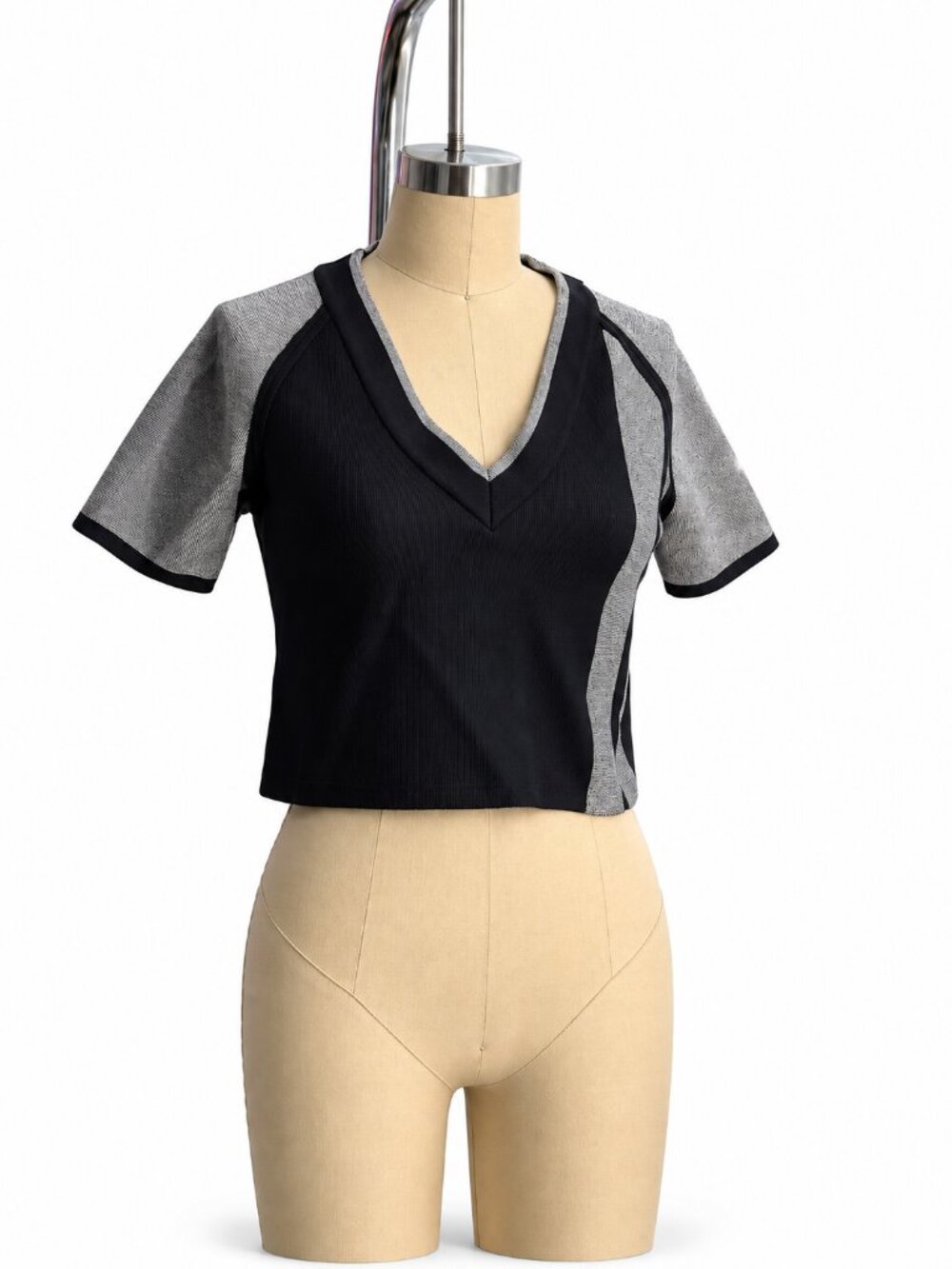 rag & bone Black & Gray Colorblock Cropped Top - XS/S